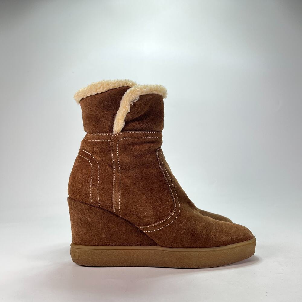 Aquatalia Charlie Brown Weatherproof Suede Wedge Side Zip Boots Women's Size 6.5